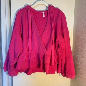 FP Movement by Free People Hot Pink Ruffle Wrap Hoodie